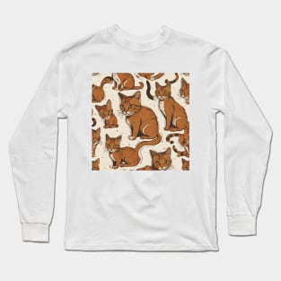 Brown Cat Pattern Long Sleeve T-Shirt